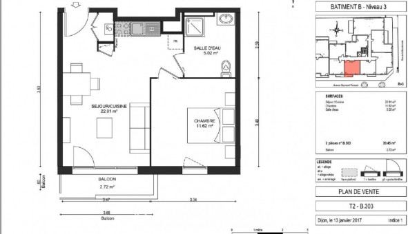 Logement tudiant T2 à Dijon (21000)