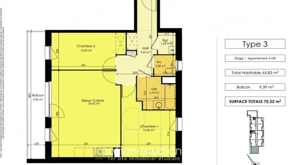 Logement tudiant T3 à Armentires (59280)