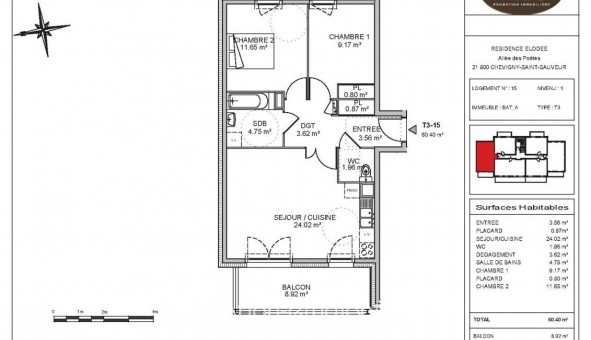 Logement tudiant T3 à Chevigny Saint Sauveur (21800)