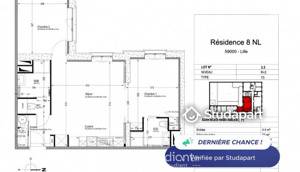 Logement tudiant T3 à Lille (59800)