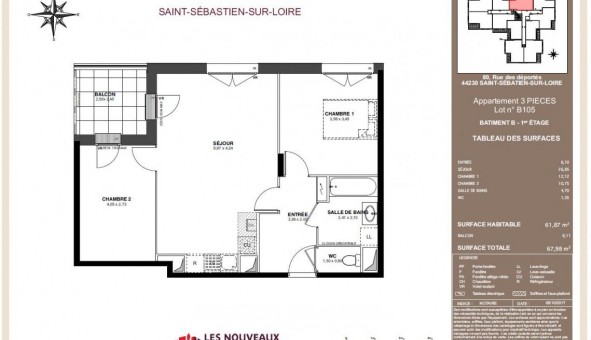 Logement tudiant T3 à Saint Sbastien sur Loire (44230)