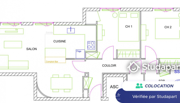 Colocation tudiante Studio à Grenoble (38000)