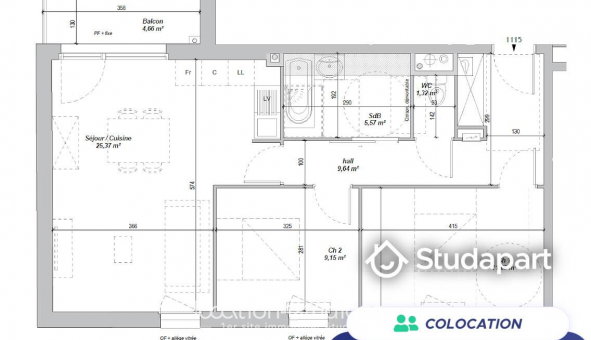 Colocation tudiante Studio à Lille (59800)