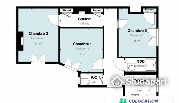 Colocation tudiante Chambre dans une colocation de 49m2