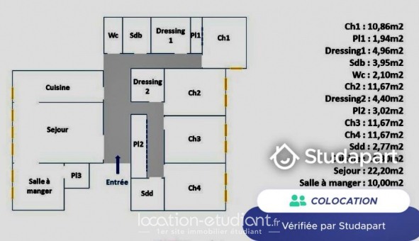 Colocation tudiante Studio à Reims (51100)